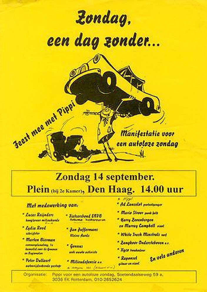 Flyer of pippi autoloze zondag action in the 90s in netherland